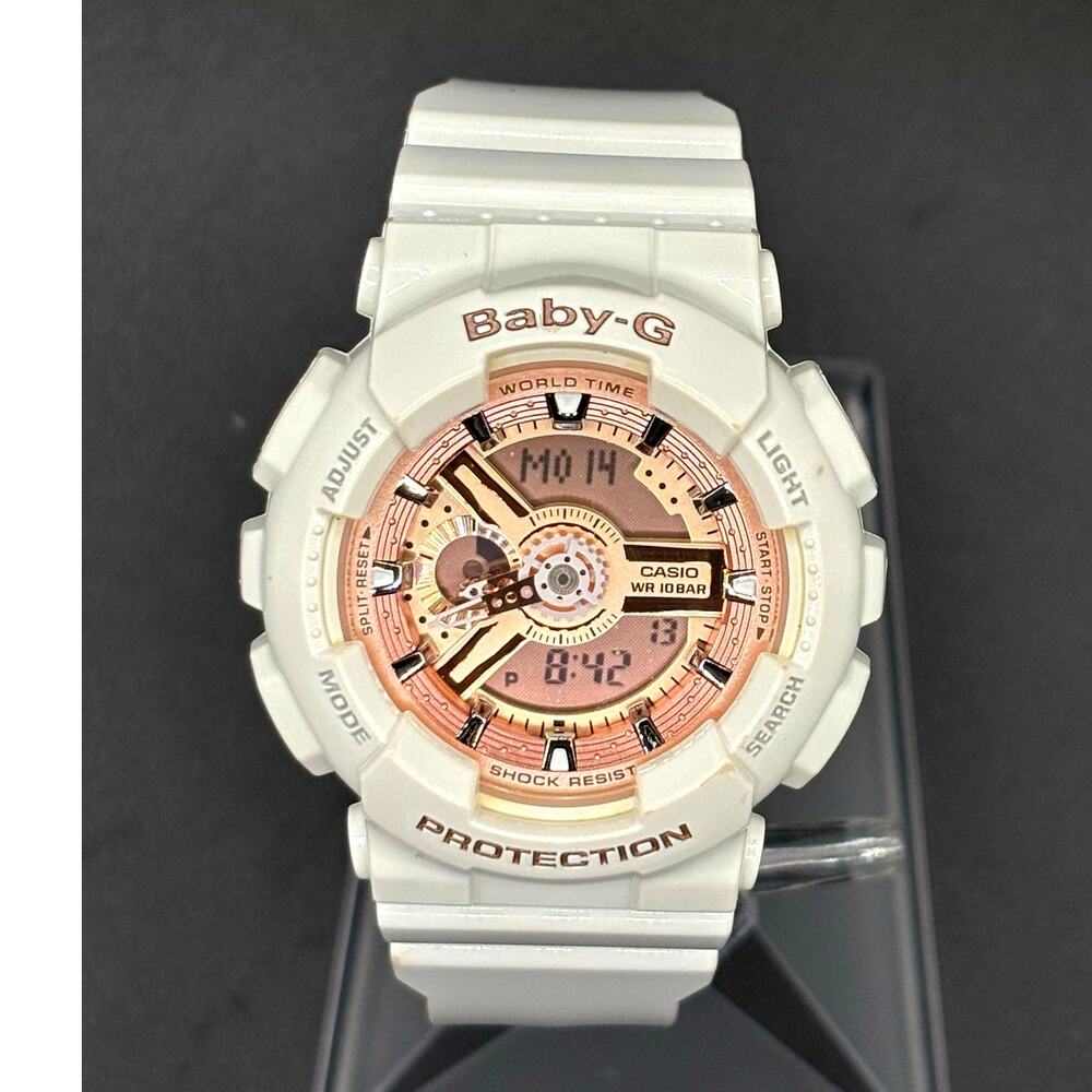 Casio Baby-G BA-110-7A1 White Rose Gold Analog Digital Women's Watch 100M